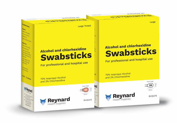 2% Chlorhexidine & Alcohol Large Foam Tinted Swabsticks