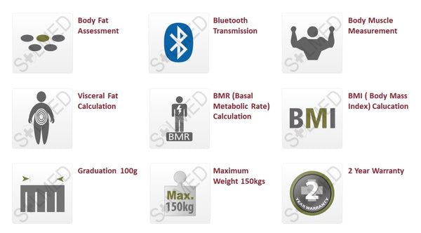 Digital body fat monitor and scale, BMI calculator and body composition analyzer, Rossmax WF262 Bluetooth body fat scale, Health and fitness tracker with precise measurements, Rossmax HealthStyle app compatible scale, Basal metabolic rate and visceral fat assessment, Muscle mass measurement scale, Maximum weight capacity of 150 kg, Auto-on and 2-year guarantee, Battery-operated health monitor, Rossmax body fat monitor for wellness tracking, Available at Penrith Medical Supplies