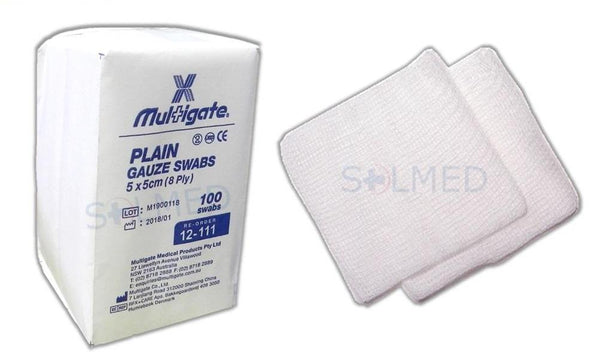 GAUZE SWABS NON-STERILE 5CM 8PLY, Packs 100