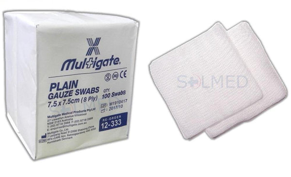 GAUZE SWABS NON-STERILE 7.5CM 8PLY, Packs 100