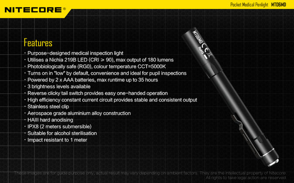 NITECORE MT06MD MEDICAL PEN LIGHT TORCH 180 LUMENS CRI>90 LED PREMIUM