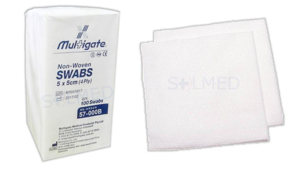 GAUZE SWABS NON WOVEN SMOOTH 5CM Packs 100