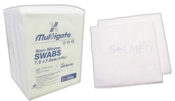 GAUZE SWABS NON WOVEN LOW LINT PREMIUM 7.5CM PACK 100