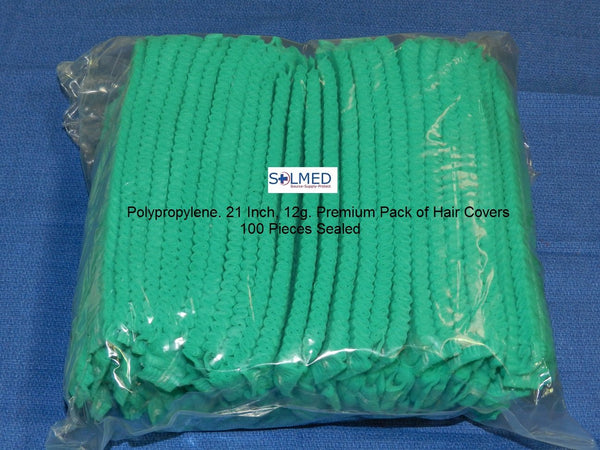 SURGICAL & FOOD PREP CRIMPED CAPS HAIR HEAD COVERS GREEN X 100