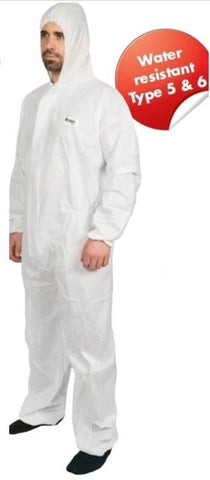 HI CALIBRE PROTECTIVE DISPOSABLE COVERALLS S.M.S. WHITE (MEDIUM SIZE) OVERALLS X 1