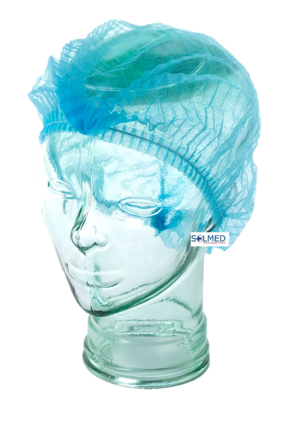 SURGICAL & FOOD PREP CRIMPED CAPS HAIR HEAD COVERS BLUE X 100