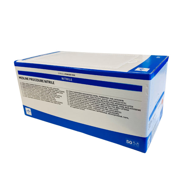 Box of Medline Procedure Nitrile gloves on a white background