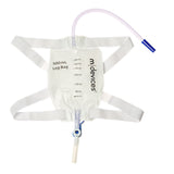 Leg bags for urine collection showing soft non-woven backing, silicone lined straps, and a discreet design.