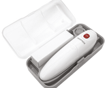 Infrared ear and object thermometer in its carry case with a box of disposable probes