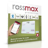 Digital body fat monitor and scale, BMI calculator and body composition analyzer, Rossmax WF262 Bluetooth body fat scale, Health and fitness tracker with precise measurements, Rossmax HealthStyle app compatible scale, Basal metabolic rate and visceral fat assessment, Muscle mass measurement scale, Maximum weight capacity of 150 kg, Auto-on and 2-year guarantee, Battery-operated health monitor, Rossmax body fat monitor for wellness tracking, Available at Penrith Medical Supplies