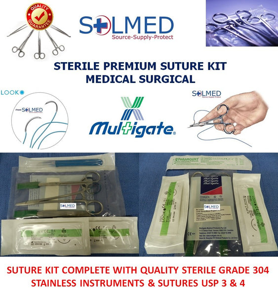 SUTURE TRAINING PACK No 1 STERILE MEDICAL VET NURSE PARAMEDIC WITH USP 3 & 4 SUTURES X 1