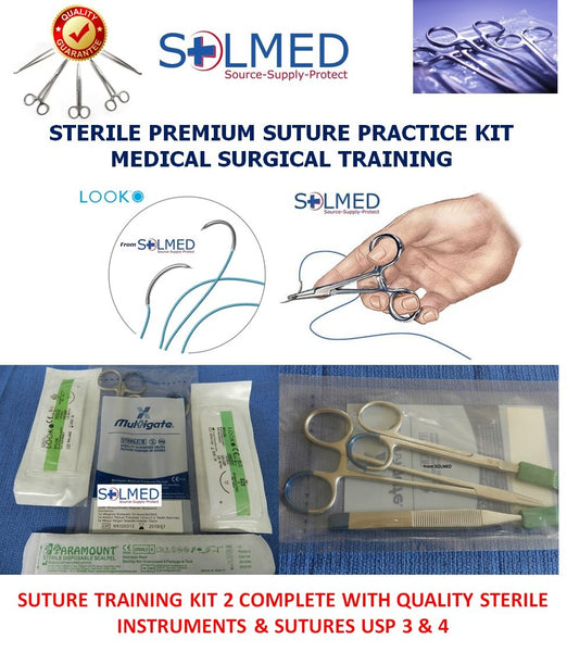 SUTURE TRAINING PACK No 2 STERILE MEDICAL VET NURSE PARAMEDIC WITH USP 3 & 4 SUTURES X 1