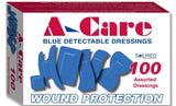 A-CARE BLUE DETECTABLE BANDAIDS ASSORTED STRIP PLASTERS, Food Safe Bandaids, Bandaids, Adhesive Plasters, Blue Bandages, Food Industry Bandaids, Detectable Bandaids