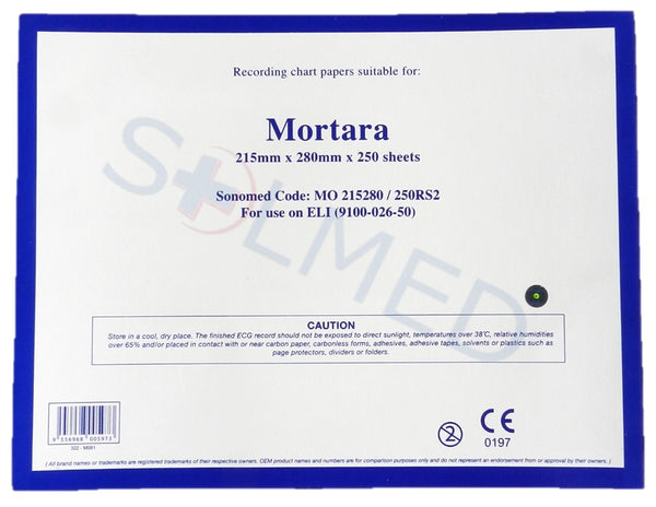 MORTARA 9100-026-50 ECG PAPER THERMAL PREMIUM GRADE MORTARA 215mm x 280mm PACK 250 Sheets