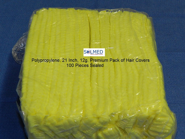 SURGICAL & FOOD PREP CRIMPED CAPS HAIR HEAD COVERS YELLOW X 100
