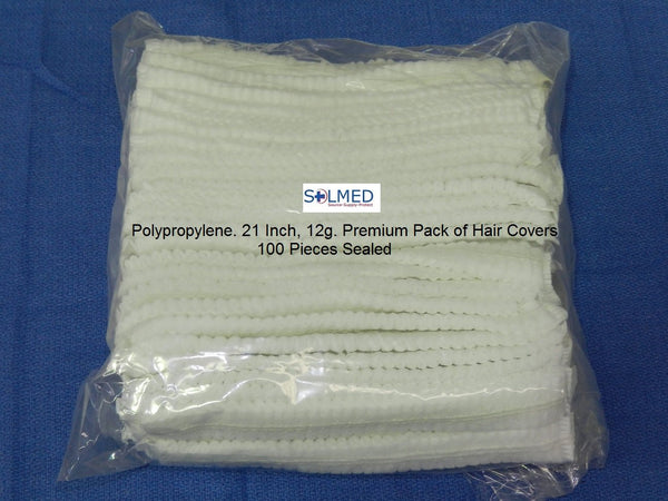 SURGICAL & FOOD PREP CRIMPED CAPS HAIR HEAD COVERS WHITE X 100